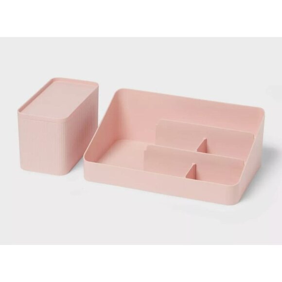 Room Essentials Pink Plastic Vanity Organizer With Dividers & Lid - Picture 7 of 7